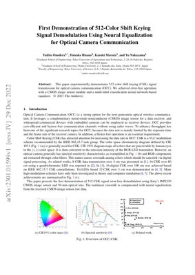 PDF 문서 표지 - 신경망 기반 등화기를 활용한 광 카메라 통신용 512-색상 편이 변조 신호 복조 최초 실증