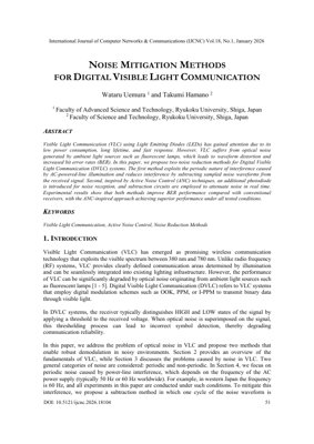 Copertina documento PDF - Metodi di Mitigazione del Rumore per la Comunicazione Digitale in Luce Visibile (DVLC) - IJCNC Vol.18, No.1