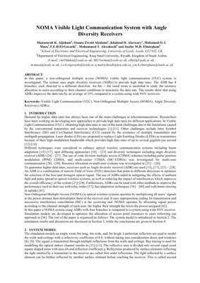 جلد سند PDF - سیستم ارتباط نور مرئی NOMA با گیرنده‌های تنوع زاویه‌ای: تحلیل و بینش‌ها