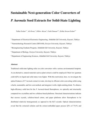 PDF Document Cover - Sustainable Plant-Based Color Converters for Solid-State Lighting: Analysis of P. harmala Extracts