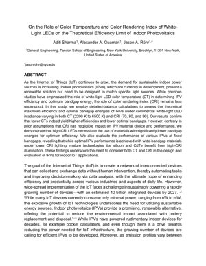 PDF Document Cover - Impact of White-Light LED Color Temperature and CRI on Indoor Photovoltaic Efficiency